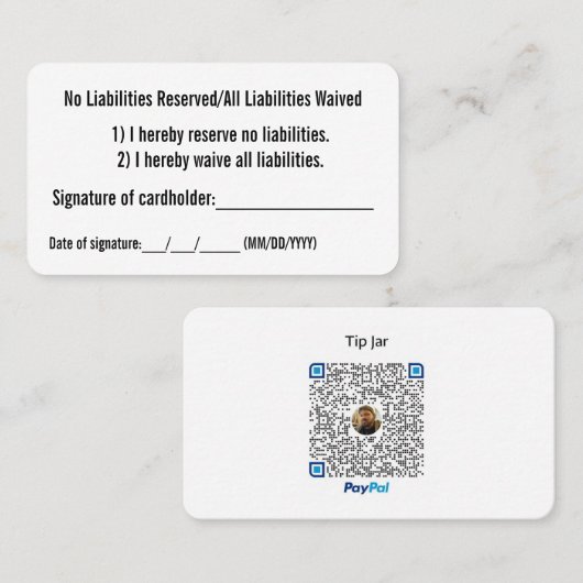 Geen ontheffing van verplichtingen visitekaartje (Voorkant / Achterkant)