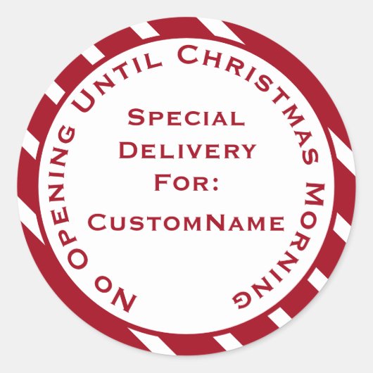 Geen opening tot kerstcadeautjes op kerstavond ronde sticker (Voorkant)