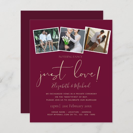 Geen opsmuk, gewoon lief huwelijksaankondiging (Voorkant / Achterkant)