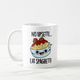 Geen overstuur eten spaghetti grappig eten woordsp koffiemok