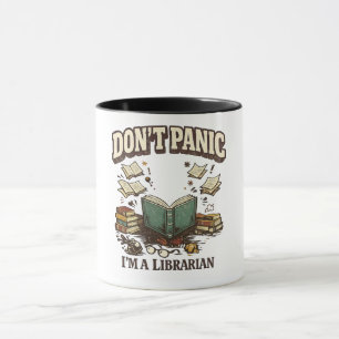 Geen Paniek Ik Ben Een Bibliothecaris Vintage Boek Mok