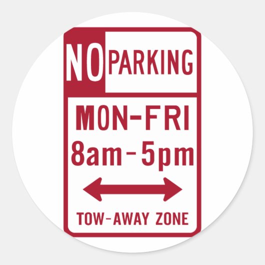 Geen parkeerremmen M-F 8-5 Ronde Sticker (Voorkant)