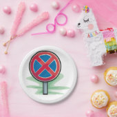 Geen parkeerwegbord rood blauw verkeerssymbool papieren bordje (Feest)