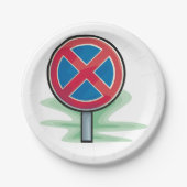 Geen parkeerwegbord rood blauw verkeerssymbool papieren bordje (Voorkant)