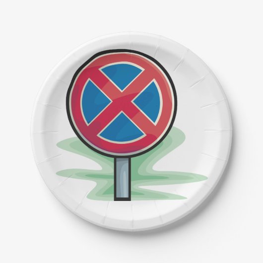 Geen parkeerwegbord rood blauw verkeerssymbool papieren bordje (Voorkant)