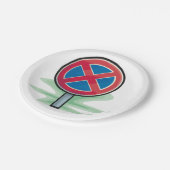 Geen parkeerwegbord rood blauw verkeerssymbool papieren bordje (Gekanteld)