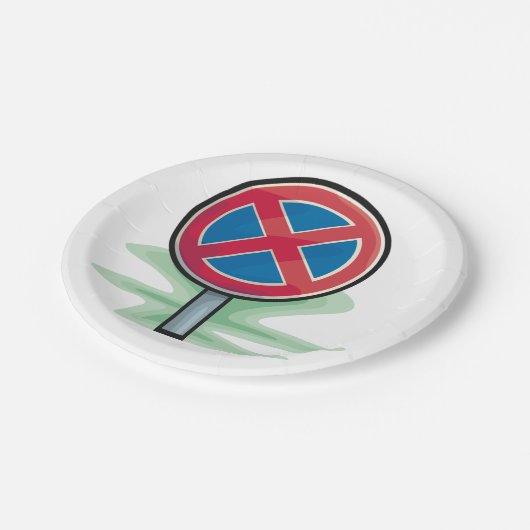 Geen parkeerwegbord rood blauw verkeerssymbool papieren bordje (Gekanteld)