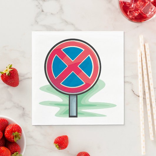 Geen parkeerwegbord rood blauw verkeerssymbool servet