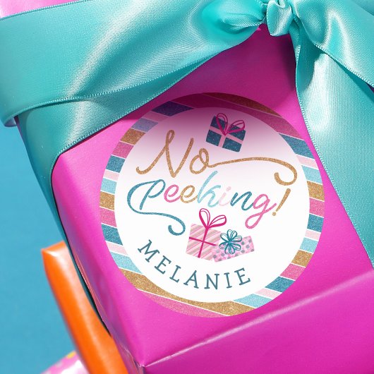 Geen Peeking Bright Glitter Stripe Kleurrijke Cade Ronde Sticker