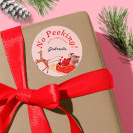 Geen Peeking Pink Vintage Kerstmis Santa Sleigh Ronde Sticker