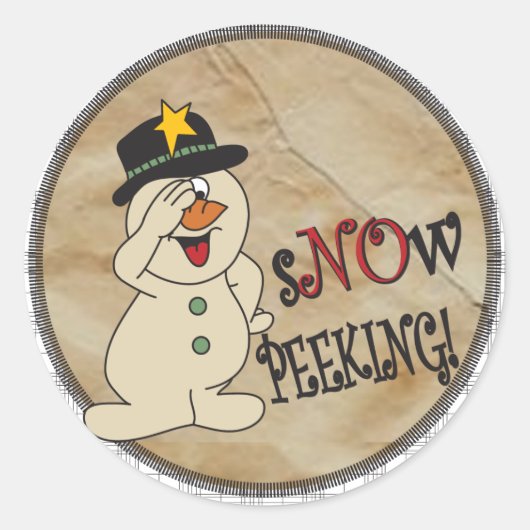 Geen Peeking Snowman Ronde Sticker (Voorkant)