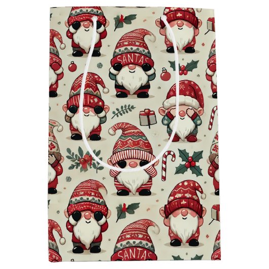 Geen Peking Geïllustreerde Gnome Kerstvakantie Medium Cadeauzakje (Voorkant)