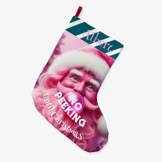 Geen Peking Pink Bubble Gum Santa | Aangepaste naa Grote Kerstsok (Voorkant (Hangend))