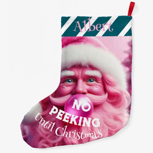 Geen Peking Pink Bubble Gum Santa | Aangepaste naa Grote Kerstsok (Achterkant)