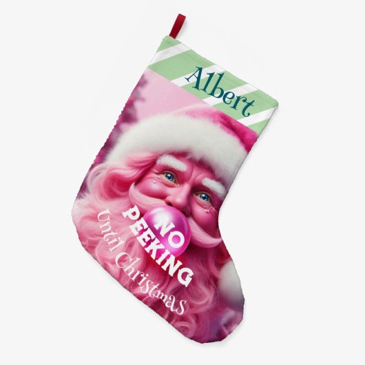 Geen Peking Pink Bubble Gum Santa | Aangepaste naa Grote Kerstsok (Voorkant (Hangend))