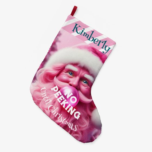 Geen Peking Pink Bubble Gum Santa | Aangepaste naa Grote Kerstsok (Voorkant (Hangend))