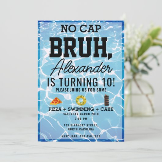 Geen Pet Bruh, Jongen Tiener Verjaardag Pizza Pool Kaart (Staand voorkant)