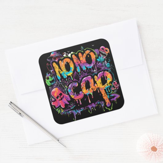 Geen pet | ExDesigner | Halloween Vierkante Sticker (Envelop)