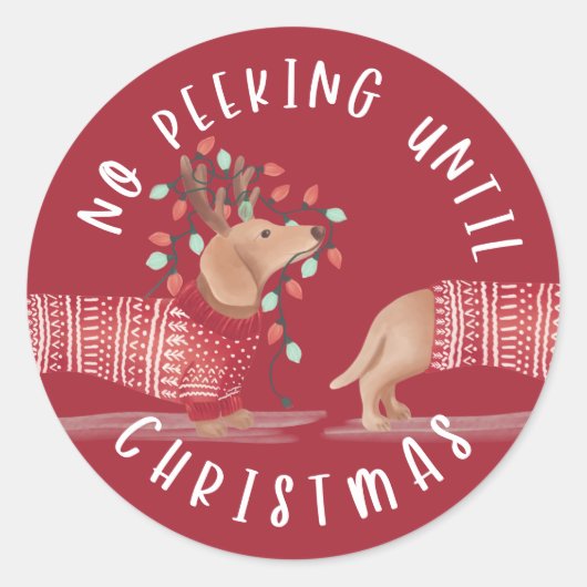 Geen pieken tot kerst | Dachshund Dog Red Ronde Sticker (Voorkant)