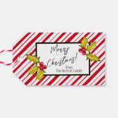 Geen piepermint Stripe Holly kerst Cadeaulabel (Achterkant Horizontaal)