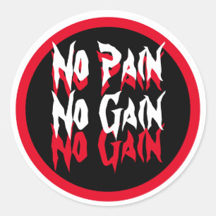 Geen Pijn Geen Aanwinst Fitness Gym Quote Rood Zwa Ronde Sticker