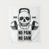 Geen pijn Geen pijn Barbell en schedel Wandkleed (Voorkant)