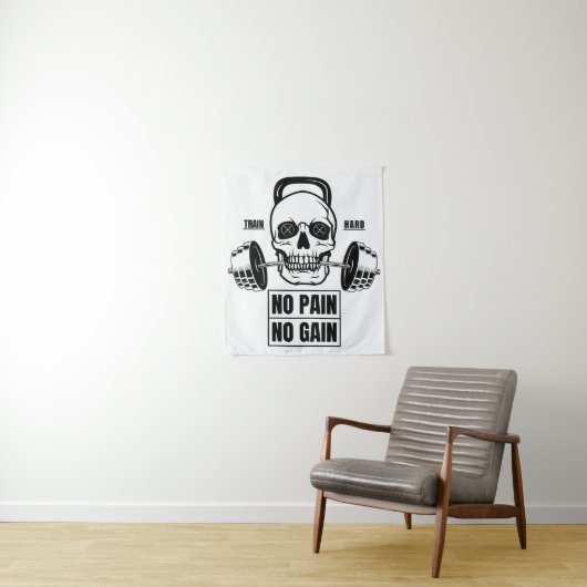 Geen pijn Geen pijn Barbell en schedel Wandkleed (In situ)