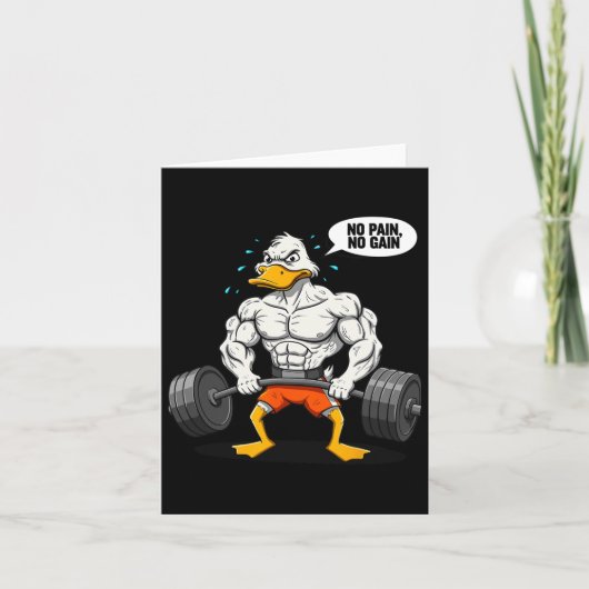 Geen pijn Geen winst Grappig Eend Gewichtheffer Jo Kaart (Voorkant)
