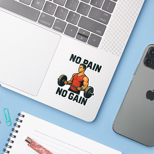 Geen pijn geen winst | Motivatie Gym Sticker (Laptop met iPhone)
