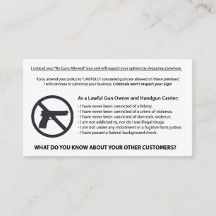 Geen Pistolen-creditcard toegestaan Visitekaartje
