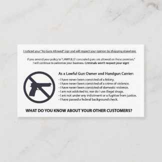 Geen Pistolen-creditcard toegestaan Visitekaartje