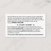 Geen Pistolen-creditcard toegestaan Visitekaartje (Achterkant)