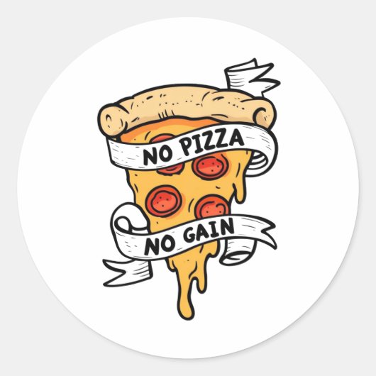 Geen pizza, geen winst ronde sticker (Voorkant)