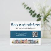 Geen Plaats Als Thuis Vastgoed Blauwe Marketing Briefkaart (Staand voorkant)