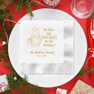 Geen plaats zoals Gnome Kerstmis Familienaam Datum Folie Servetten