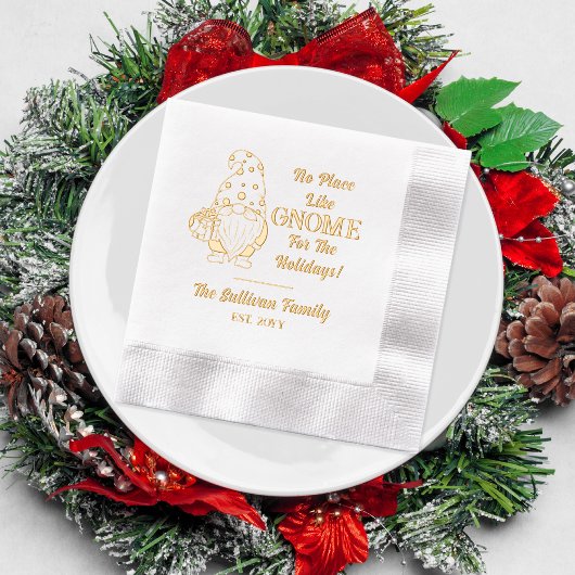 Geen plaats zoals Gnome Kerstmis Familienaam Datum Folie Servetten