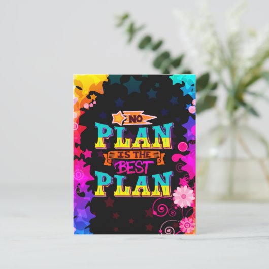 Geen plan is het beste plan | kleurrijke sterren briefkaart (Staand voorkant)