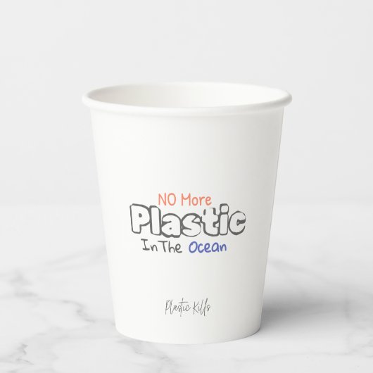 Geen plastic meer in de oceaan. Plastic Kills Papieren Bekers (Achterkant)