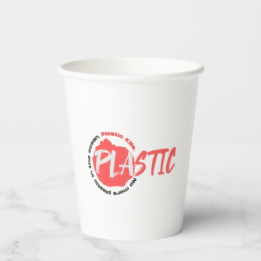 Geen plastic meer in de oceaan | Zeeverontreinigin Papieren Bekers (Achterkant)