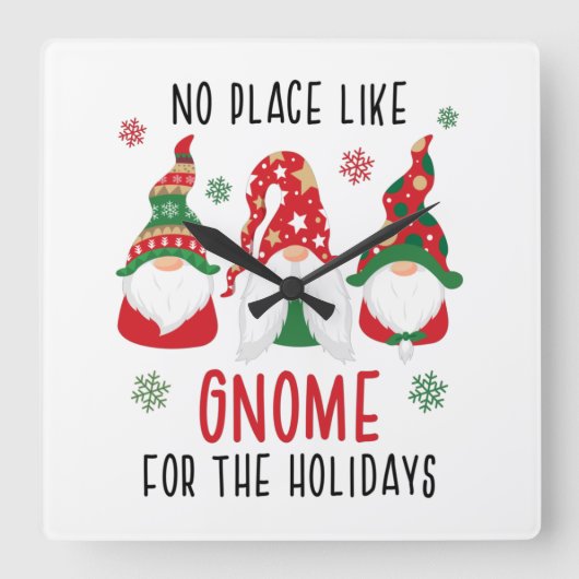 Geen plek als gnoom voor de Feestdagen met kerstmi Vierkante Klok (Voorkant)