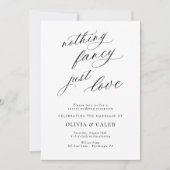 Geen poespas, gewoon liefde trouwreceptie kaart (Voorkant)