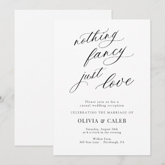 Geen poespas, gewoon liefde trouwreceptie kaart (Voorkant / Achterkant)