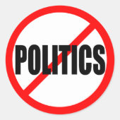 "GEEN POLITIEK" RONDE STICKER (Voorkant)