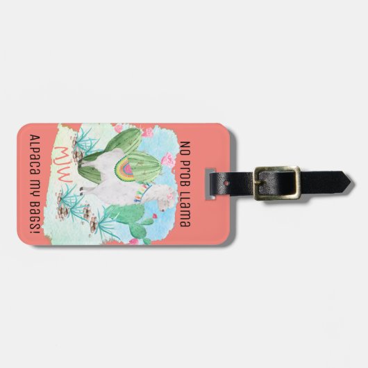 Geen Prob Llama Alpaca My Bags - Koraal op maat Bagagelabel (Voorkant horizontaal)