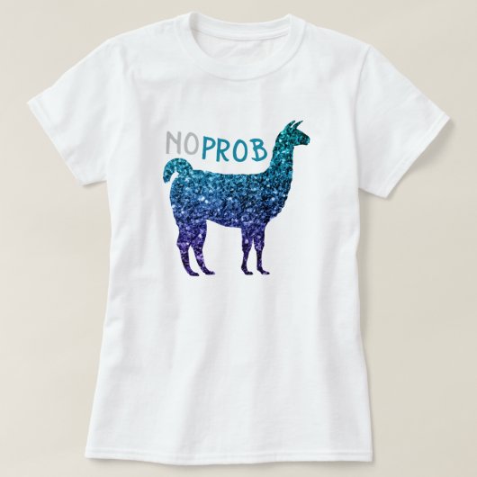 Geen prob Llama Aqua blue ombre Sparkles T-shirt (Design voorkant)