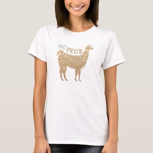 Geen prob Llama Champagne gouglitter Sparkles T-shirt (Voorkant)