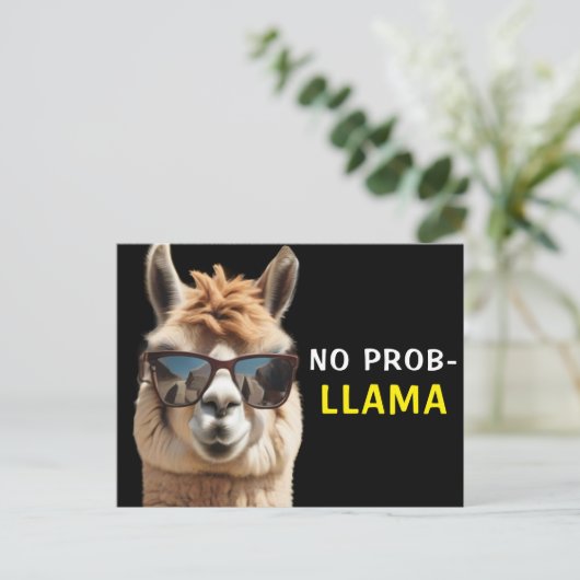 Geen Prob-Llama Cool Alpaca met Zonnebril Grappig Briefkaart (Staand voorkant)