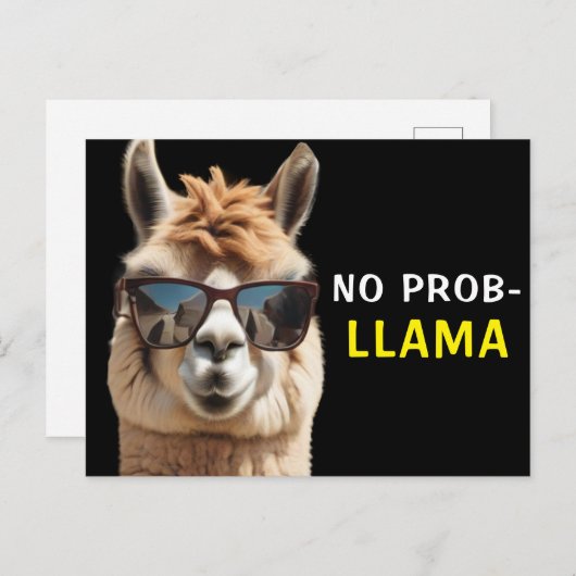Geen Prob-Llama Cool Alpaca met Zonnebril Grappig Briefkaart (Voorkant / Achterkant)