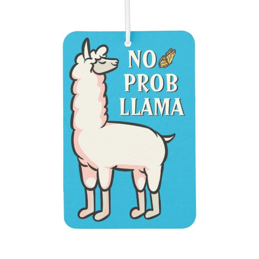 Geen Prob Llama Cute Cartoon Blue Funny Quote Luchtverfrisser (Voorkant)