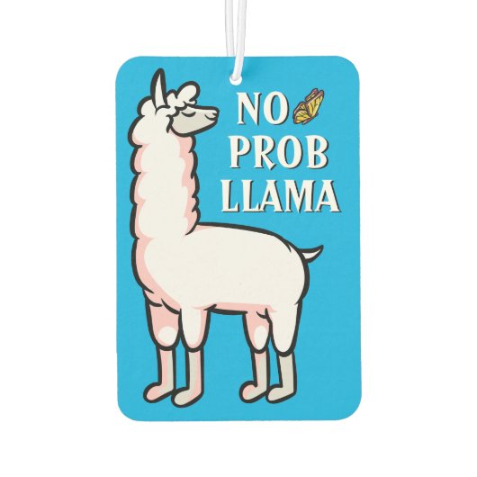 Geen Prob Llama Cute Cartoon Blue Funny Quote Luchtverfrisser (Achterkant)